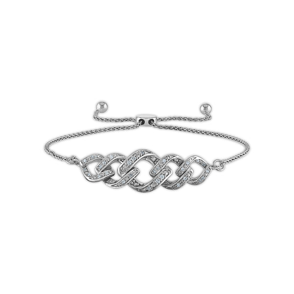 EcoLove 1/7 CTW Diamond Cuban Link Bolo Bracelet in Rhodium Plated Sterling Silver