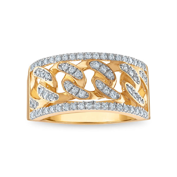 1/2 CTW Diamond Cuban Link Ring in 10KT Yellow Gold