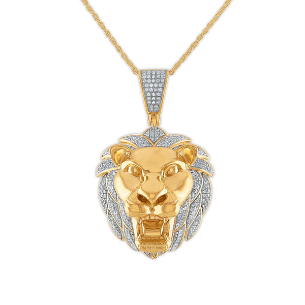 1/2 CTW Diamond Lion Head 18" Pendant in 10KT Yellow Gold