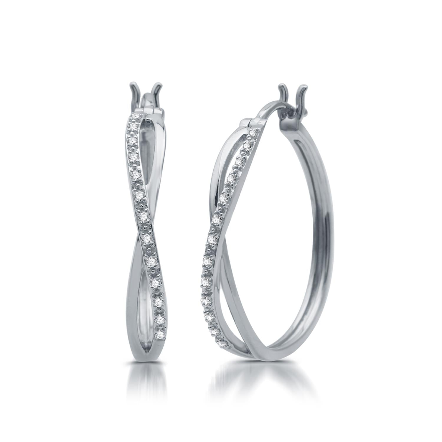Diamond Hoop Earrings Rhodium on Sterling Silver 1/10 ctw Diamond Hoop Earrings Rhodium on Sterling Silver 1/10 ctw