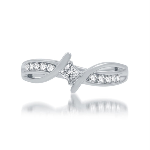 1/4 CTW Diamond Promise Ring in Rhodium Plated Sterling Silver