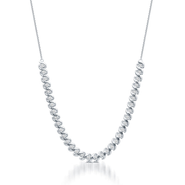 1/2 CTW Diamond 20" Illusion Set Fashion Tennis Necklace in Rhodium Plated Sterling Silver