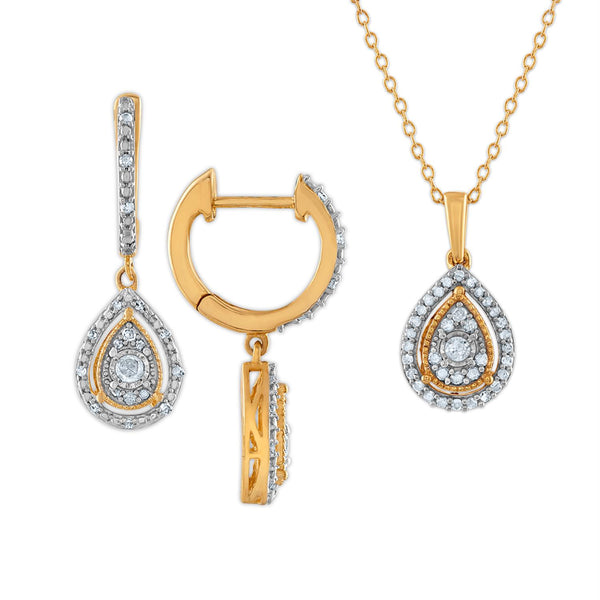 1/2 CTW Diamond Pendant and Earrings Set in Gold Plated Sterling Silver