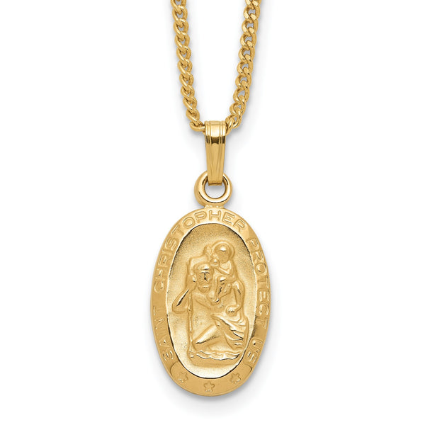 18in Gold-plated Kelly Waters Small Oval St. Christopher Medal Pendant