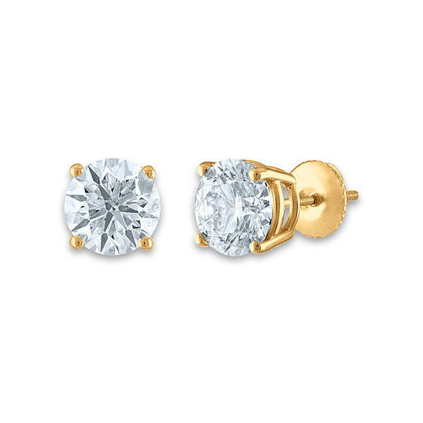 Signature Certificate EcoLove 2 1/2 CTW Round Lab Grown Diamond Solitaire Stud Earrings in 14KT Yellow Gold