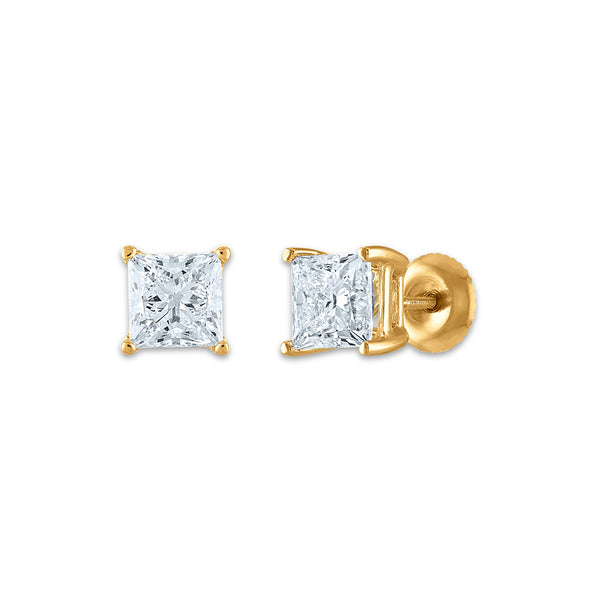 Signature Certificate EcoLove 2 1/2 CTW Princess Cut Lab Grown Diamond Solitaire Stud Earrings in 14KT Yellow Gold