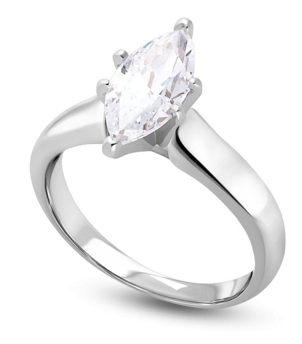 Signature Certificate 1-1/2 CTW Marquise Diamond Solitaire Engagement Ring in 14KT White Gold