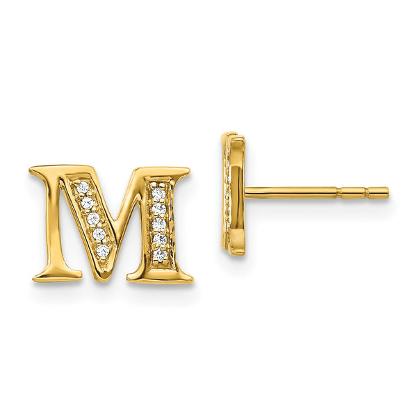 1/14 CTW Diamond Stud Initial Earrings in 14KT Yellow Gold; Initial M