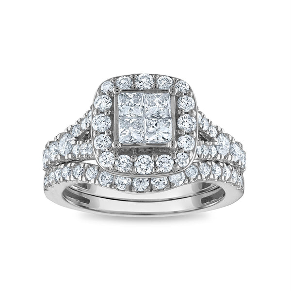 1-1/2 CTW Diamond Halo Bridal Set Ring in 10KT White Gold