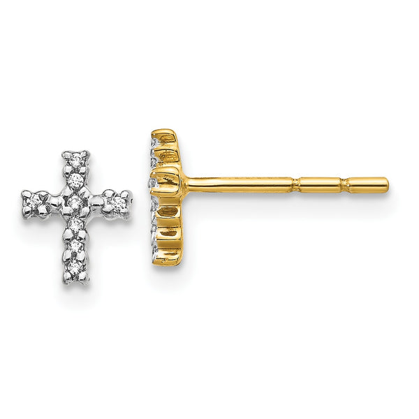 1/20 CTW Diamond Cross Earrings in 14KT Yellow Gold With Rhodium Plating