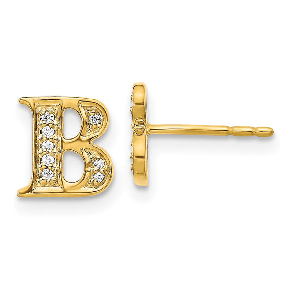 1/20 CTW Diamond Initial Stud Earrings in 14KT Yellow Gold; Initial B