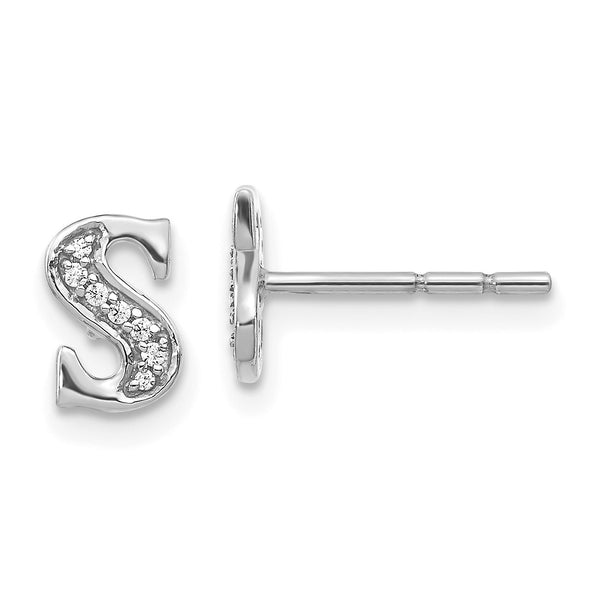 1/20 CTW Diamond Stud Initial Earrings in 14KT White Gold; Initial S