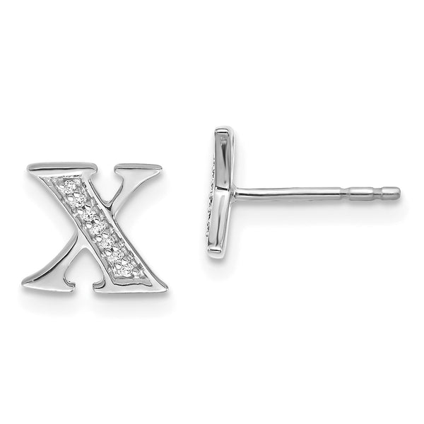 1/20 CTW Diamond Stud Initial Earrings in 14KT White Gold; Initial X