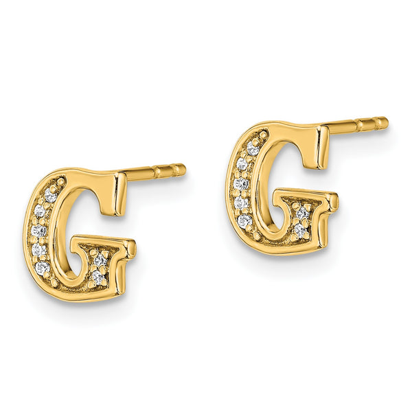 1/20 CTW Diamond Stud Initial Earrings in 14KT Yellow Gold; Initial G