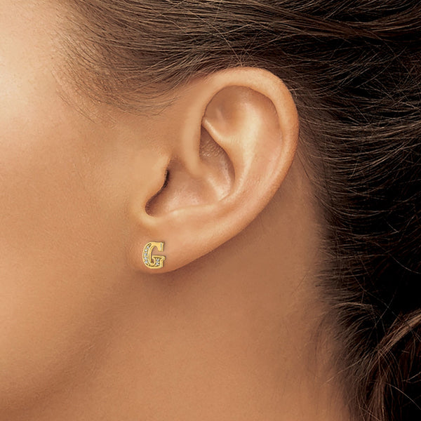 1/20 CTW Diamond Stud Initial Earrings in 14KT Yellow Gold; Initial G