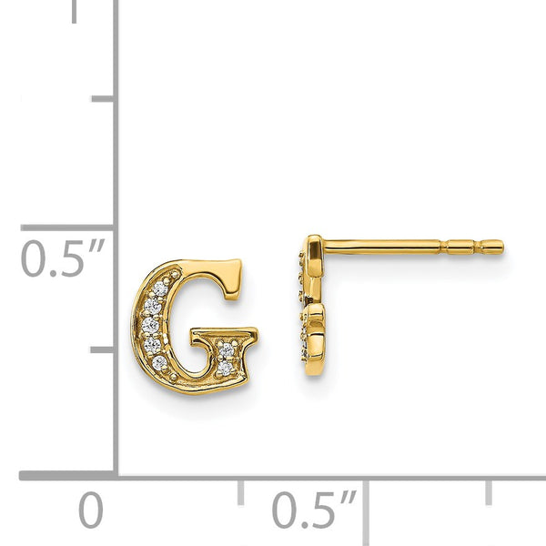 1/20 CTW Diamond Stud Initial Earrings in 14KT Yellow Gold; Initial G