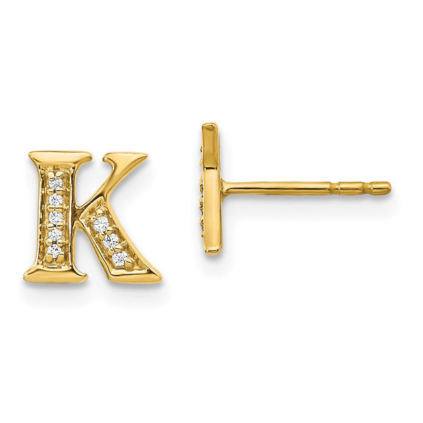 1/20 CTW Diamond Stud Initial Earrings in 14KT Yellow Gold; Initial K