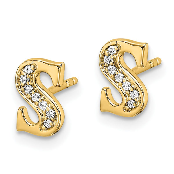 1/20 CTW Diamond Stud Initial Earrings in 14KT Yellow Gold; Initial S