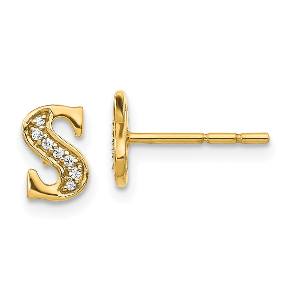 1/20 CTW Diamond Stud Initial Earrings in 14KT Yellow Gold; Initial S