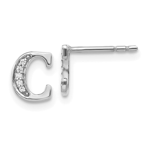 1/25 CTW Diamond Stud Initial Earrings in 14KT White Gold; Initial C