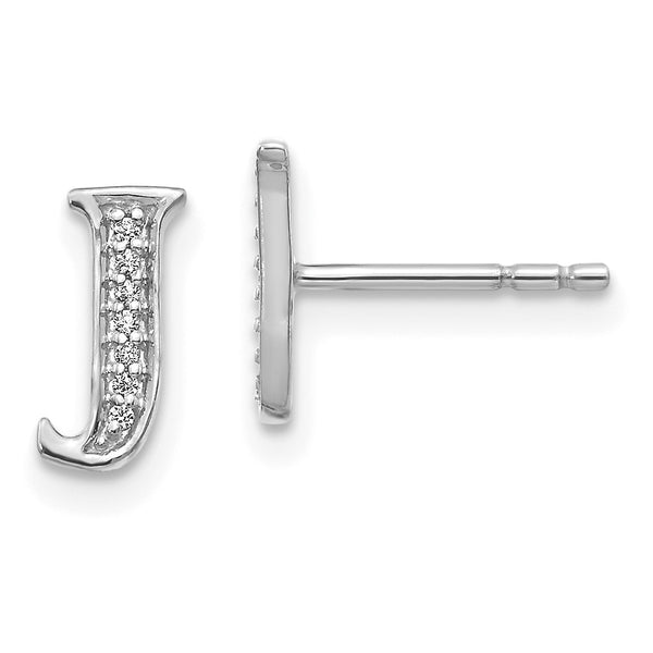 1/25 CTW Diamond Stud Initial Earrings in 14KT White Gold; Initial J