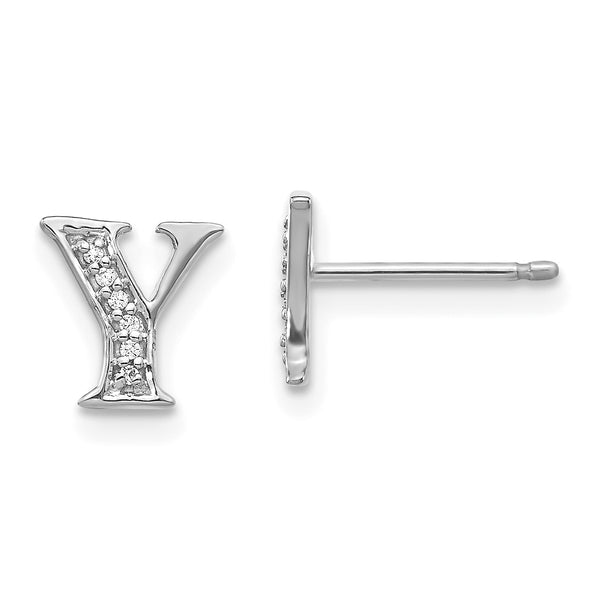1/25 CTW Diamond Stud Initial Earrings in 14KT White Gold; Initial Y