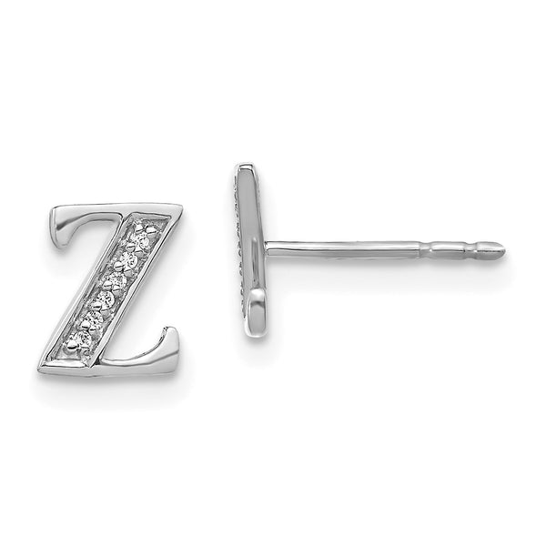 1/25 CTW Diamond Stud Initial Earrings in 14KT White Gold; Initial Z