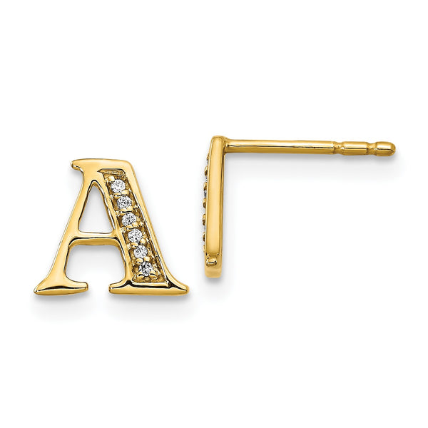 1/25 CTW Diamond Stud Initial Earrings in 14KT Yellow Gold; Initial A