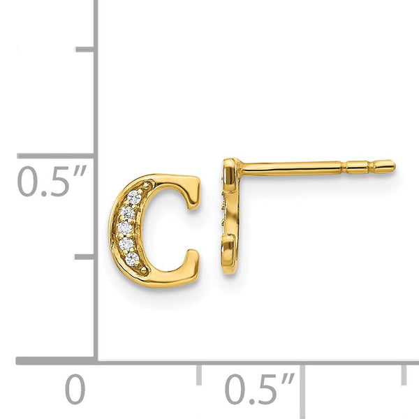 1/25 CTW Diamond Stud Initial Earrings in 14KT Yellow Gold; Initial C