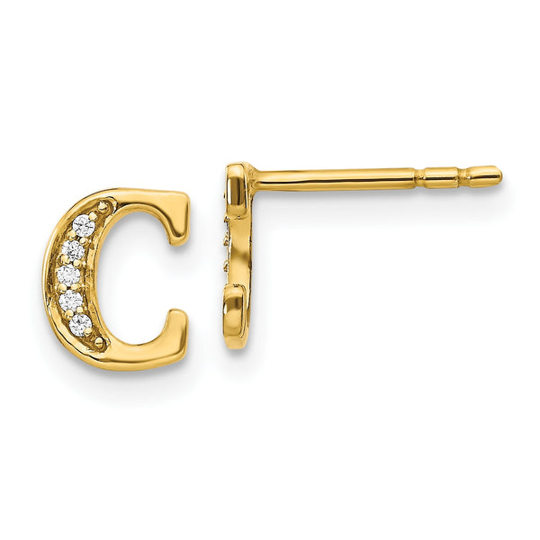 1/25 CTW Diamond Stud Initial Earrings in 14KT Yellow Gold; Initial C