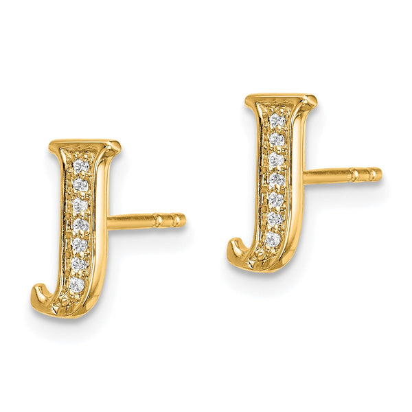 1/25 CTW Diamond Stud Initial Earrings in 14KT Yellow Gold; Initial J