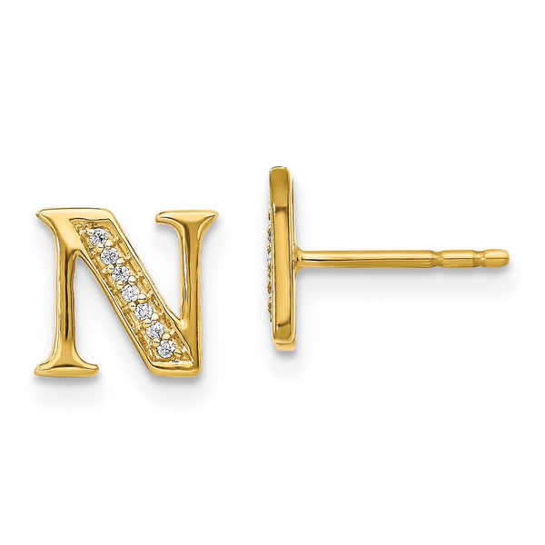 1/25 CTW Diamond Stud Initial Earrings in 14KT Yellow Gold; Initial N