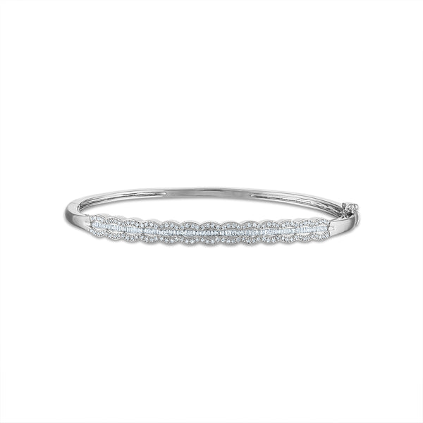1/2 CTW Diamond Bangle Round & Baguette Bracelet in Sterling Silver