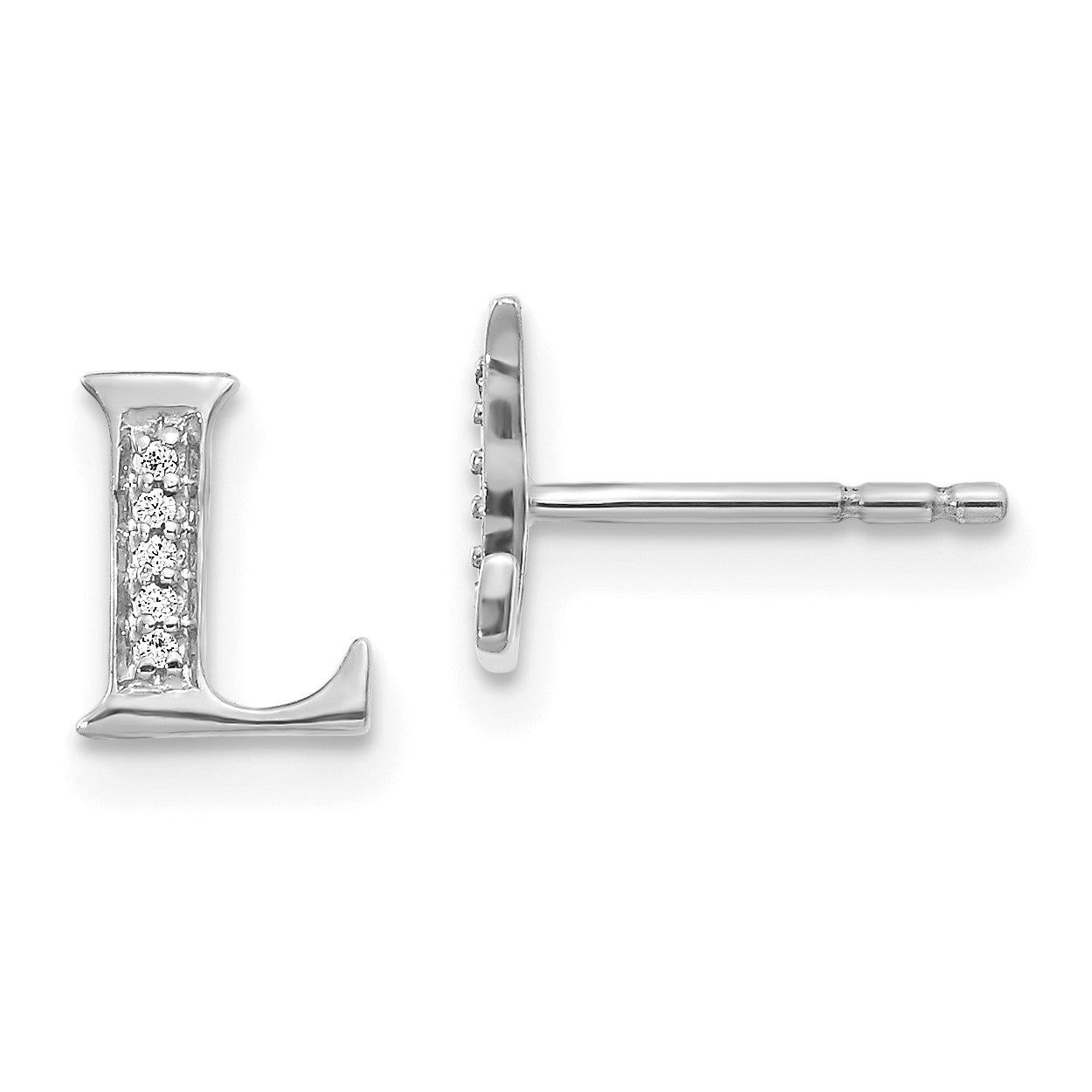 1/30 CTW Natural Diamond Stud Initial Earrings in 14KT White Gold; Initial L