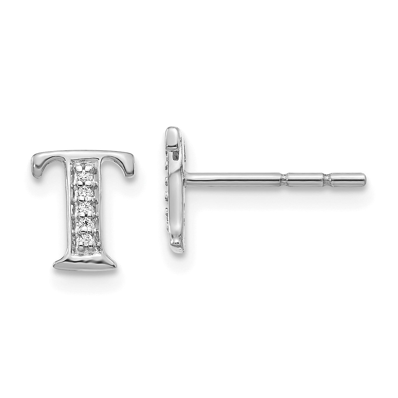 1/33 CTW Natural Diamond Stud Initial Earrings in 14KT White Gold; Initial T