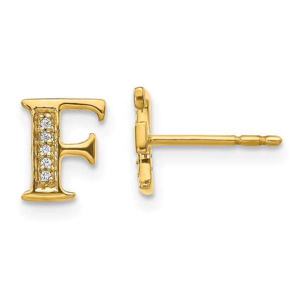 1/33 CTW Diamond Stud Initial Earrings in 14KT Yellow Gold; Initial F