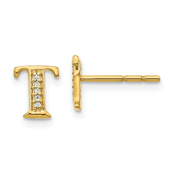 1/33 CTW Diamond Stud Initial Earrings in 14KT Yellow Gold; Initial T