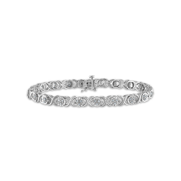 1/4 CTW Diamond Tennis XOXO 7" Bracelet in 10KT White Gold Plated Sterling Silver