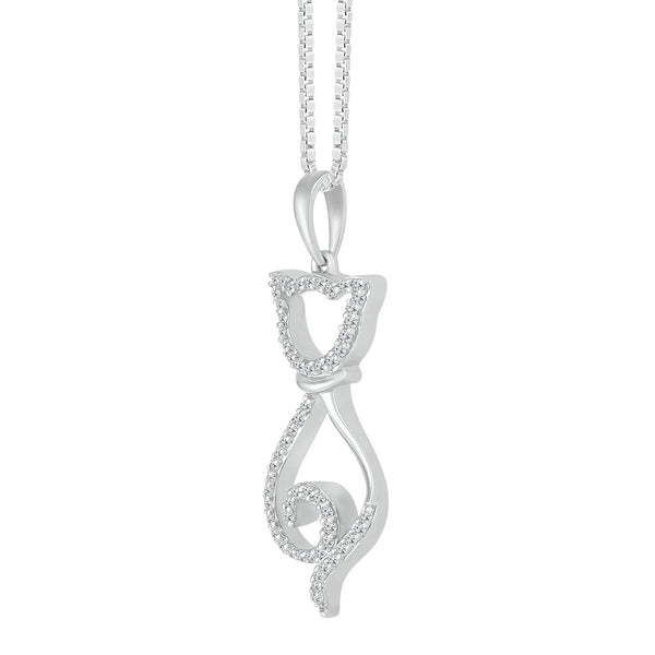1/6 CTW Diamond 18" Cat Pendant in Sterling Silver