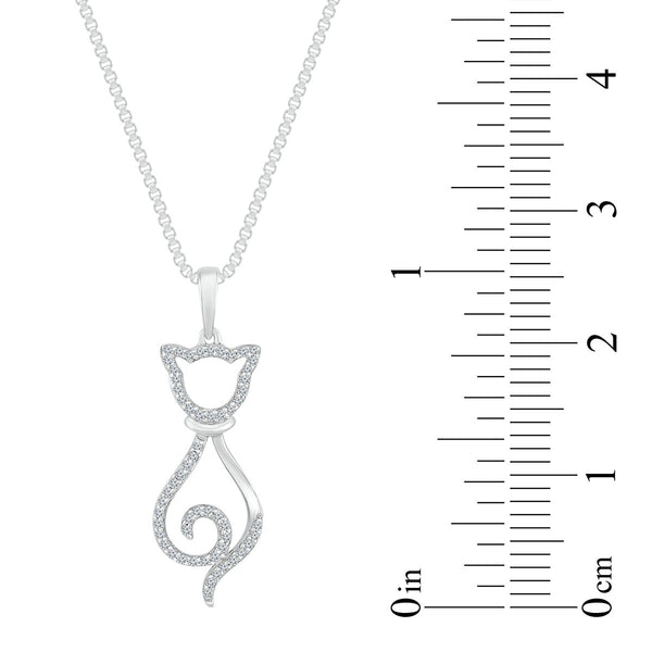 1/6 CTW Diamond 18" Cat Pendant in Sterling Silver