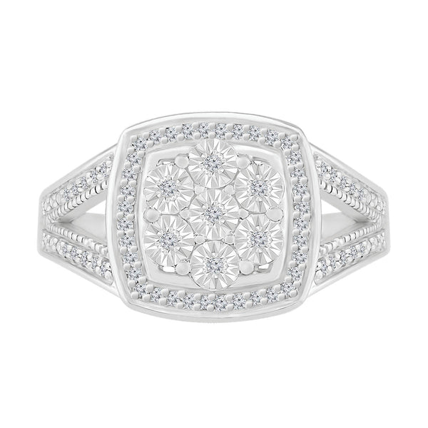 1/6 CTW Diamond Cluster Cushion Shaped Ring in Sterling Silver