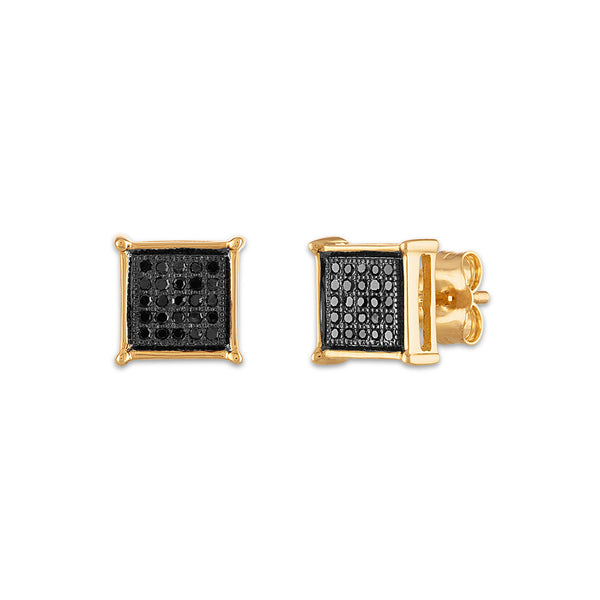 1/6 CTW Diamond Cluster Stud Treated Black Earrings in 10KT Yellow Gold