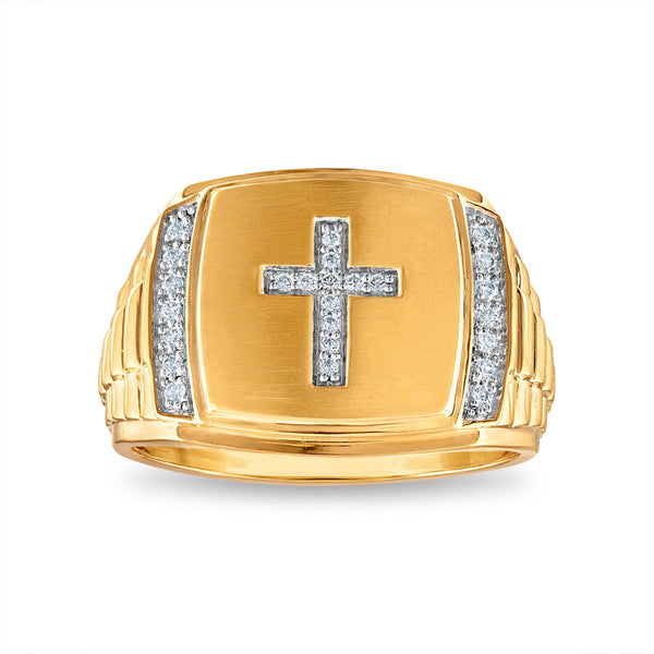 1/6 CTW Diamond Cross Ring in 10KT Yellow Gold