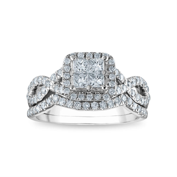 1 CTW Diamond Halo Bridal Set Ring in 10KT White Gold