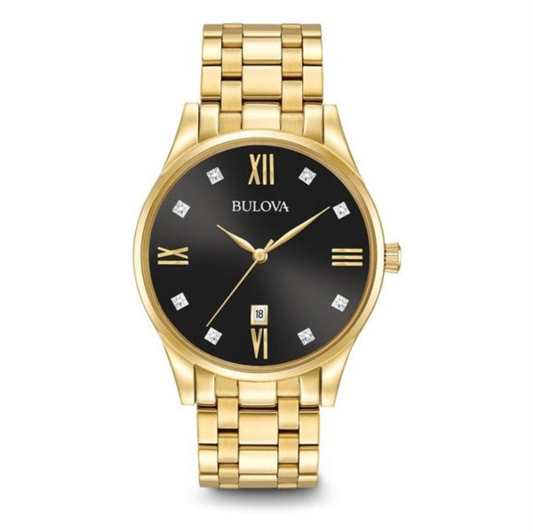 Bulova with 40X40 MM Black Round Dial Stainless Steel Watch Band; 97D108