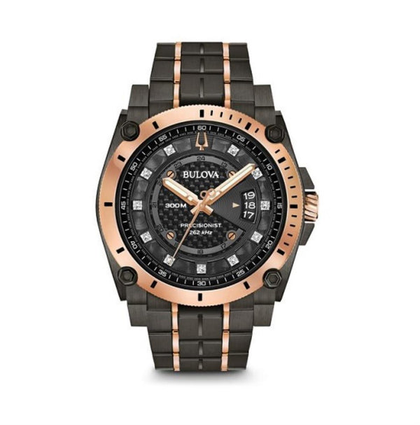 Bulova Precisionist with 46X46 MM Black Round Dial Stainless Steel Watch Band; 98D149