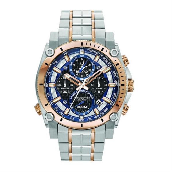 Bulova Precisionist with 46X46 MM Blue Round Dial Stainless Steel Watch Band; 98B317