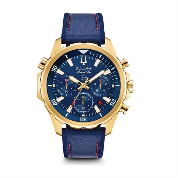 Bulova Marines with 43X43 MM Blue Round Dial Silicone Band Strap; 97B168