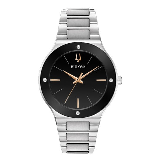 Bulova Futuro with 43X43 MM Black Round Dial Stainless Steel Watch Band; 96E117