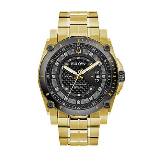 Bulova Precisionist with 46X46 MM Black Round Dial Stainless Steel Watch Band; 98D156